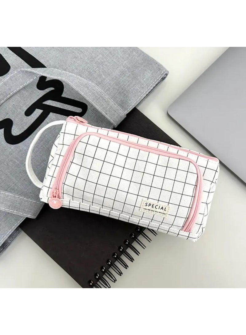 SPECIAL Large Capacity Pencil Case Organizer | Grid Pattern Stationery Pouch with Zipper | Portable Pen Bag for School, College & Office - Image 3